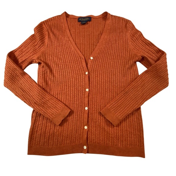 Brooks Brothers Sweaters - Brooks Brothers Women Silk Cashmere Cable Knit Cardigan Burnt Orange V-Neck M